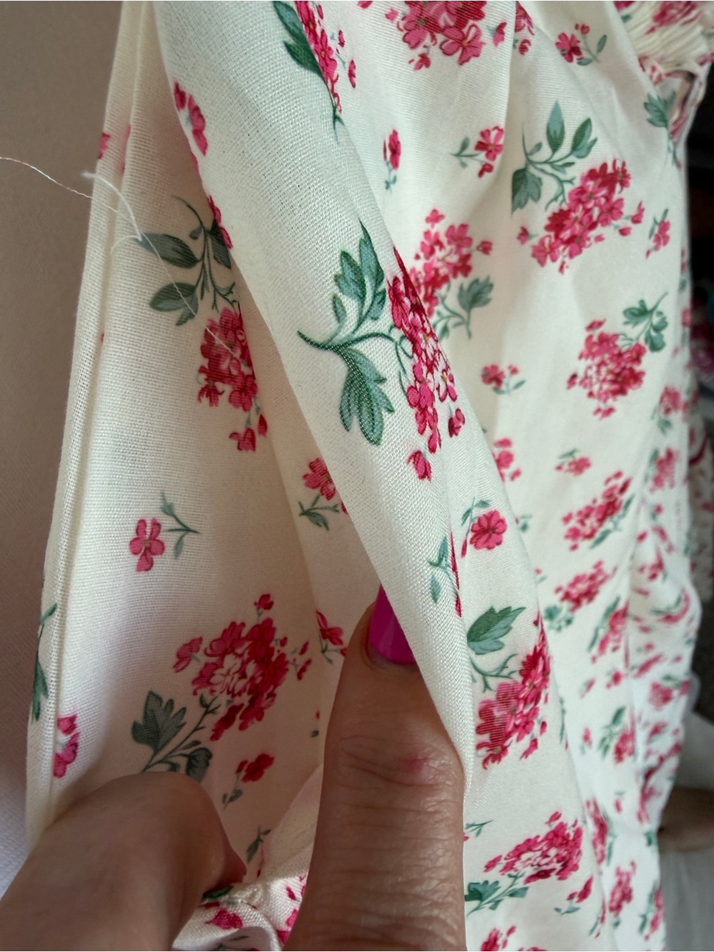 Polagram Cream Floral Tiered Skirt with Pink Roses - Picture 3 of 10